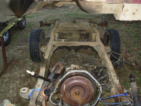 1983 Ford Bronco - Now I can roll this out to pull the trans & t-case, and split them.
