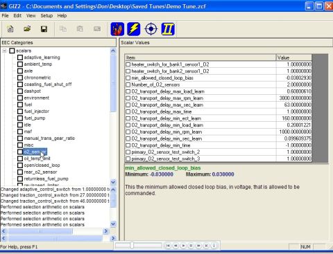 1997 Ford Taurus - A computer screen displays vehicle diagnostic data, including EEC categories and scalar values.