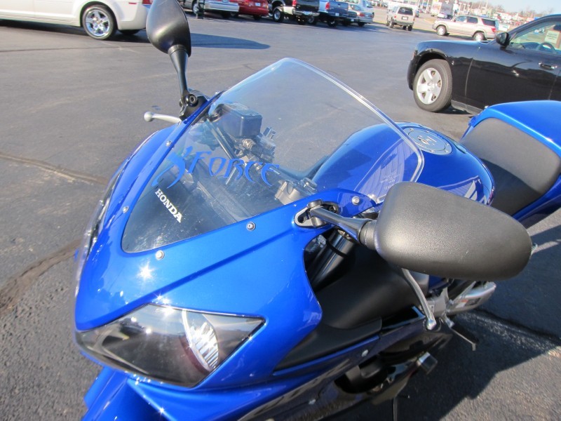 Blue Honda motorcycle front view