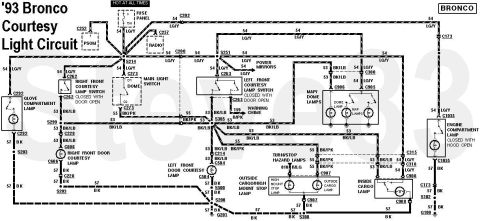 1983 Ford Bronco - '93 Bronco stock Courtesy Light Circuit IF THE IMAGE IS TOO SMALL, click it. Note that '92-93 Broncos' & F-series' left front courtesy swit…