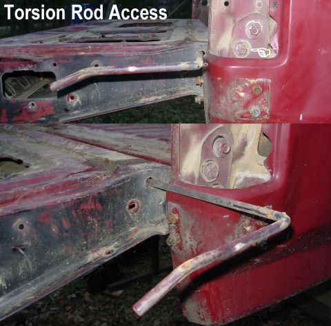 1983 Ford Bronco - With the R hinge fully back, the torsion bar will BARELY fit out. Raising the hinge, or raising the t/g on the lower hinge, would help. The…