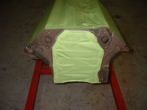 1969 Mercury Cyclone - This engine block is covered in green tape, likely for protection during a process.