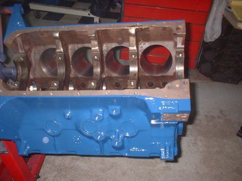 1969 Mercury Cyclone - A blue engine block is shown, likely undergoing restoration or preparation for installation.