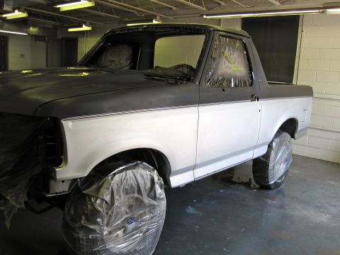 1992 Ford Bronco - This 1992 Ford Bronco is being prepped for paint in a workshop.