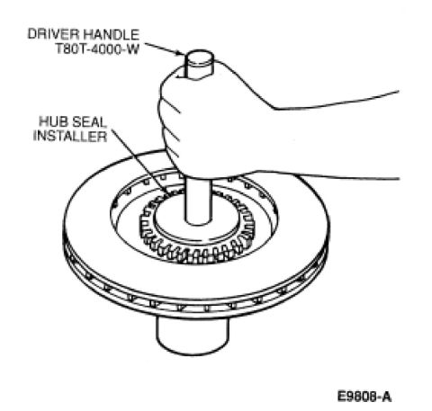1995 Ford Bronco - Illustration of a hub seal installer tool being used with a driver handle.