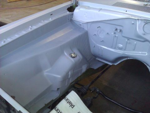 1971 Dodge Dart - Engine bay of a 1971 Dodge Dart, recently painted and prepped for reassembly.