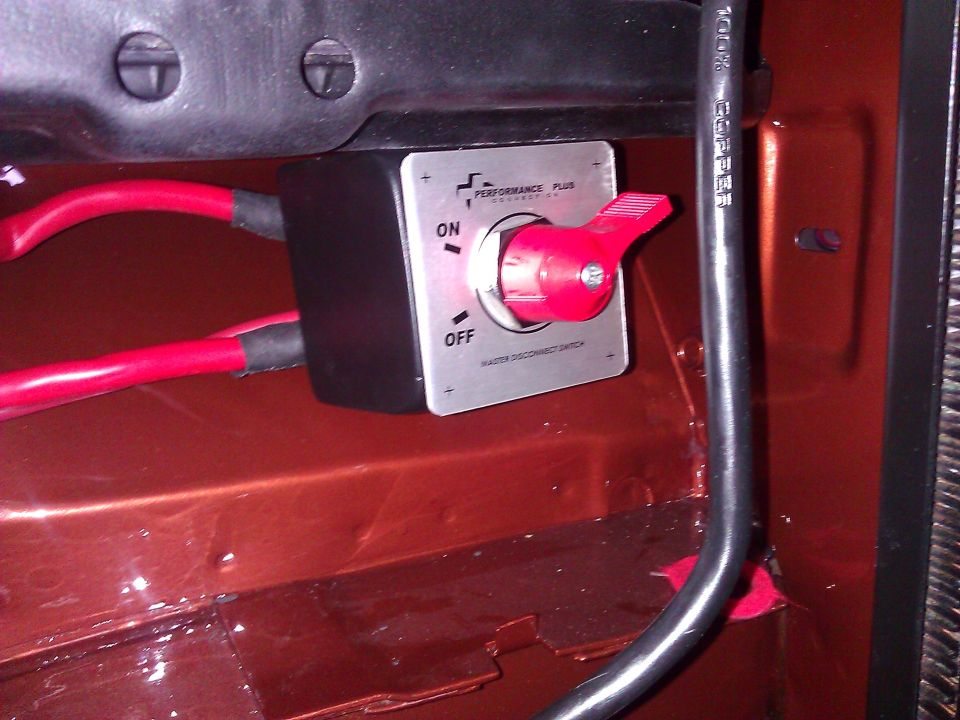 Master disconnect switch with red handle and 'ON'/'OFF' labels