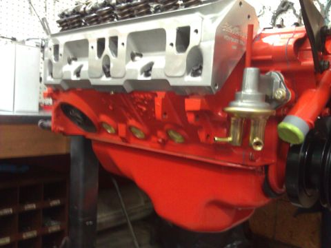 1971 Dodge Dart - Engine block assembly with cylinder head and fuel pump, likely for a classic car.