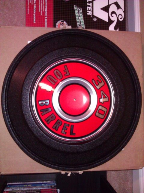 1971 Dodge Dart - Air cleaner assembly with "340 FOUR BARREL" text visible on red insert.