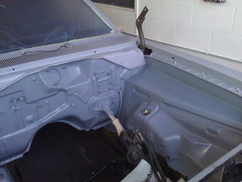 1971 Dodge Dart - The engine bay of a 1971 Dodge Dart has been prepped and painted, ready for reassembly.
