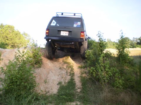 1992 Jeep Cherokee - This 1992 Jeep Cherokee navigates an off-road obstacle, its climbing capability.