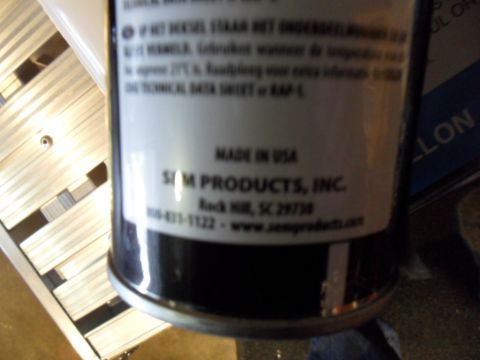 1994 Jeep Cherokee - Label on a can with manufacturing information and contact details for SEM Products, Inc.