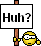 1989 Ford Bronco - A smiley face character holds a sign with the word "Huh?" displayed on it.
