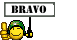1989 Ford Bronco - A cartoon smiley face in a helmet holds a sign that says BRAVO.