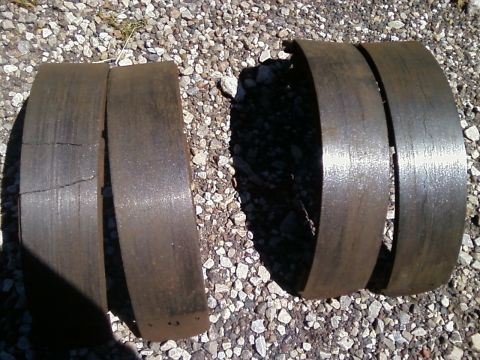 1988 Ford F-150 - These brake drums show significant wear and cracking, indicating they need replacement.