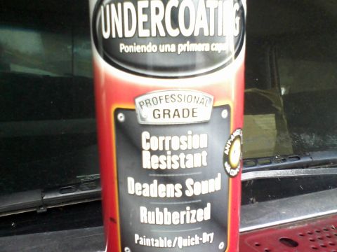 1988 Ford F-150 - Can of undercoating spray with text describing its properties like corrosion resistance and sound deadening.