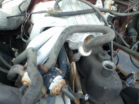 1988 Ford F-150 - Close-up view of an engine bay, showing various hoses and mechanical parts.