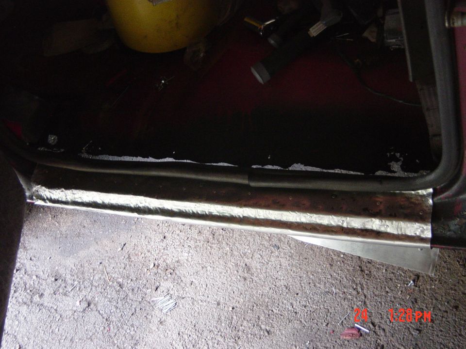 Interior floor and rocker panel repair with visible Supermotors.net logo