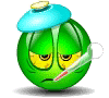 1989 Ford Bronco - This green smiley face appears to be unwell, depicted with a thermometer and an ice pack on its head.