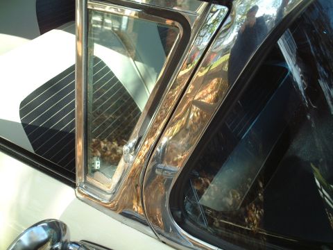 1967 Ford Galaxie - Close-up passenger door 1/4 window (some pitting on the chrome), chrome around windshield is excellent though
