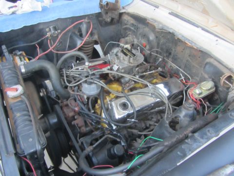 1964 Ford Ranchero - Close-up view of a V8 engine bay, showing the carburetor, distributor, and radiator.