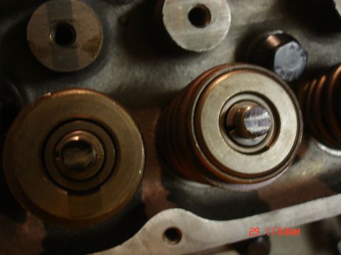 Engine valve springs and retainers, close-up view