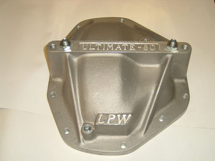 Aluminum differential cover with "ULTIMATE-80" and "LPW" embossed, on a white background