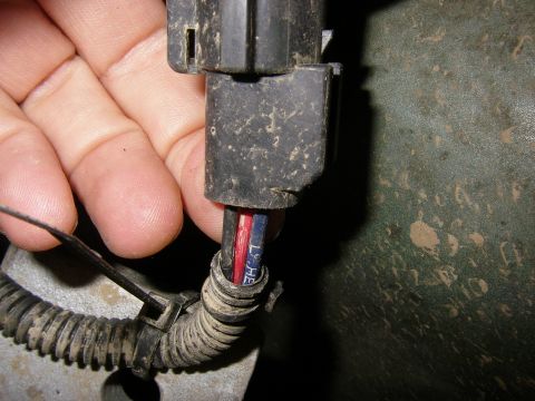 1990 Ford Bronco - Close-up of a dirty electrical connector and wiring harness with visible wire colors.