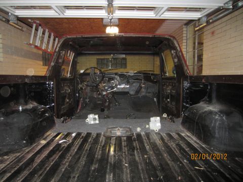 1979 Ford Bronco - Vehicle interior disassembled, likely undergoing restoration or repair work.