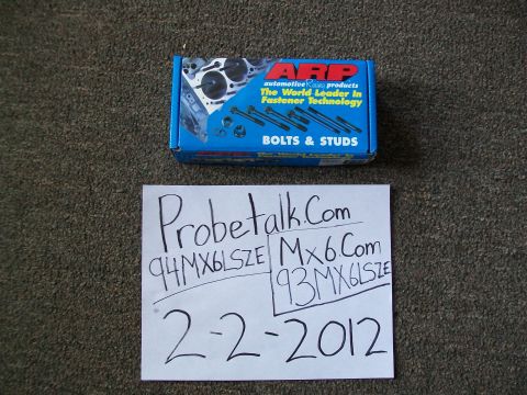 1994 Mazda MX-6 - A box of ARP automotive fasteners is shown with a handwritten note containing vehicle information and a date.