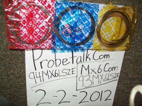 1994 Mazda MX-6 - Three sets of piston rings are shown, with handwritten text indicating '94MX6LSZE' and '93MX6LSZE'.