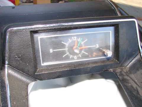 1973 Ford Ranchero - The analog clock on the dashboard shows the time.