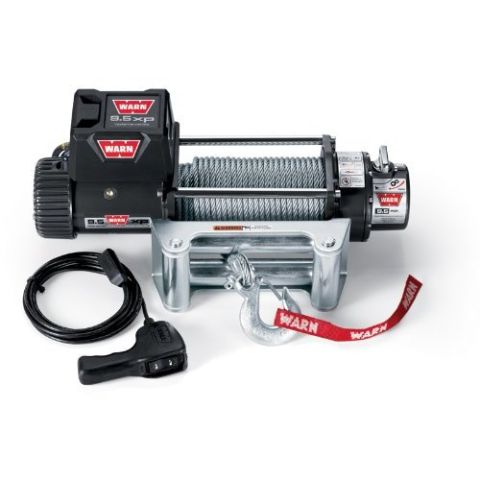 1996 Ford Bronco - Warn 9.5 XP winch with remote control and red Warn strap attached to the hook.