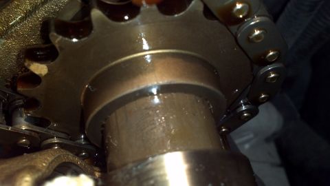 1996 Ford Taurus - This image shows a close-up view of an engine's internal timing components, specifically a sprocket and chain.