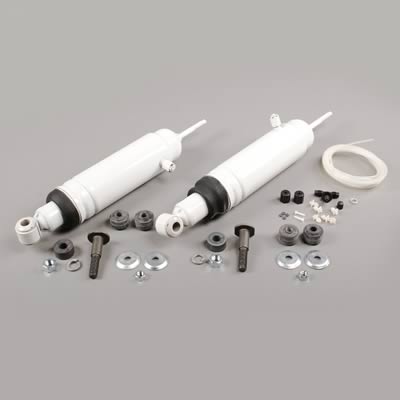 1983 Chrysler Fifth Avenue - This image shows a pair of white shock absorbers and a collection of associated hardware, likely for a vehicle repair.