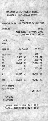 2000 Ford Crown Victoria - My best run so far. #93 : 14.652 @ 94.460 MPH.