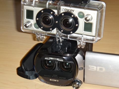1993 Ford Taurus - Dual camera setup for 3D video recording, combining GoPro and Sony devices.