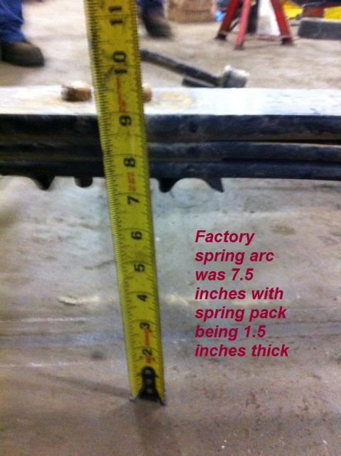 2010 Ford F-150 - A tape measure is used to show the arc and thickness of a vehicle's leaf spring pack.