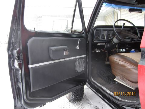 1979 Ford Bronco - The interior of a vehicle is shown, with a focus on the door panel and dashboard details.