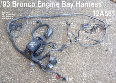 1983 Ford Bronco - Engine Bay Harness from '93 Bronco XLT IF THE IMAGE IS TOO SMALL, click it. I forgot to label the washer pump connector, which is near C105…