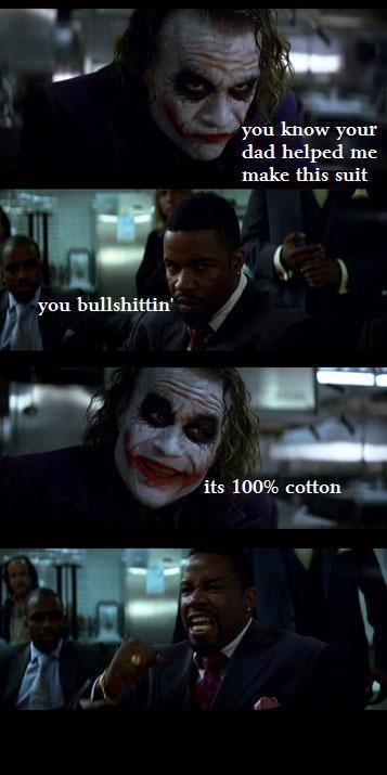 2000 Mercury Grand Marquis - A meme dialogue from The Dark Knight, with text overlays discussing the origin of a suit.