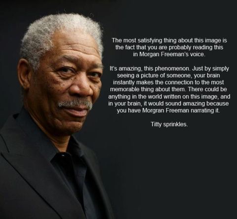 2000 Mercury Grand Marquis - A portrait of Morgan Freeman is accompanied by text discussing the power of association and voice.