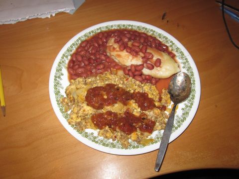 1990 Ford Bronco - Chorizo and eggs, beans, and tamale