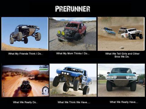 1988 Ford Bronco - This meme humorously contrasts perceptions of off-road truck use with reality.