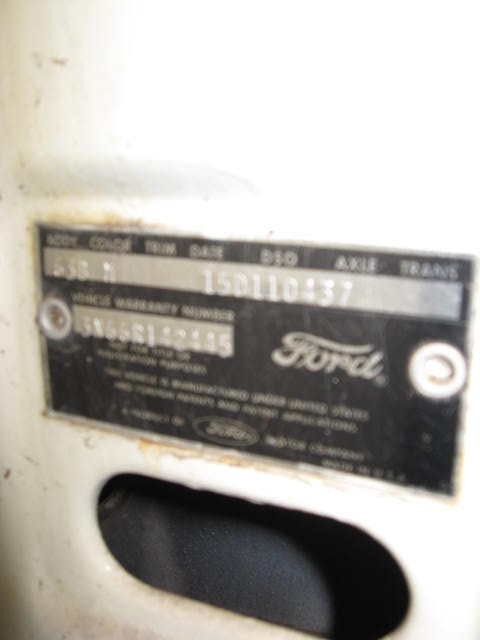 1963 Ford Galaxie - Close-up of a Ford VIN plate, showing the vehicle identification number.