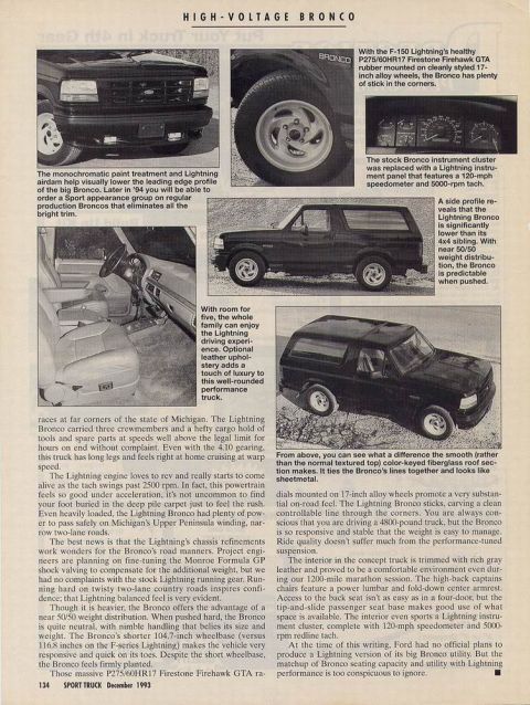 1993 Ford F-150 - This article discusses the Ford Bronco Lightning, a performance version of the Bronco, and its features.