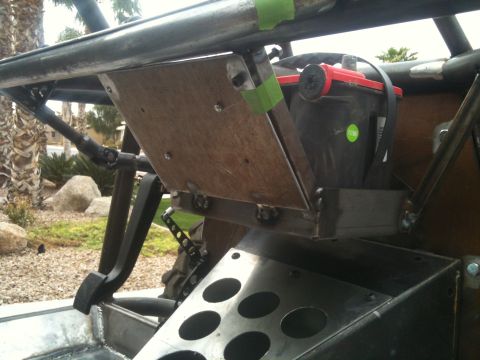 1966 Ford Bronco - Interior view of a custom buggy, focusing on the battery and structural components.