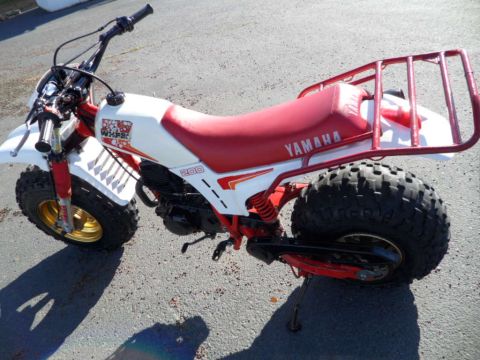 1994 Jeep Cherokee - A Yamaha 200 three-wheeler with a red seat and cargo rack is parked on asphalt.