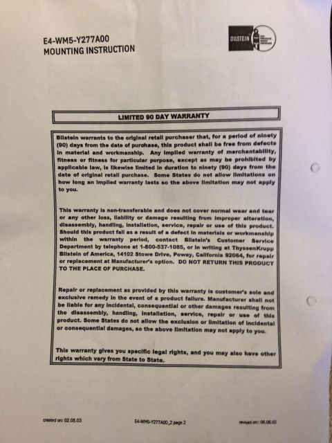1995 Ford Bronco - bilstein warranty