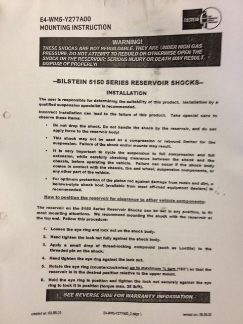 1995 Ford Bronco - bilstein instructions